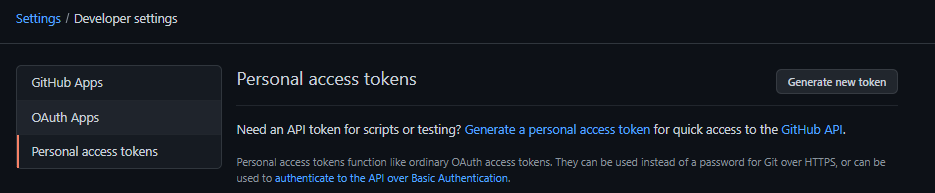 github settings tokens